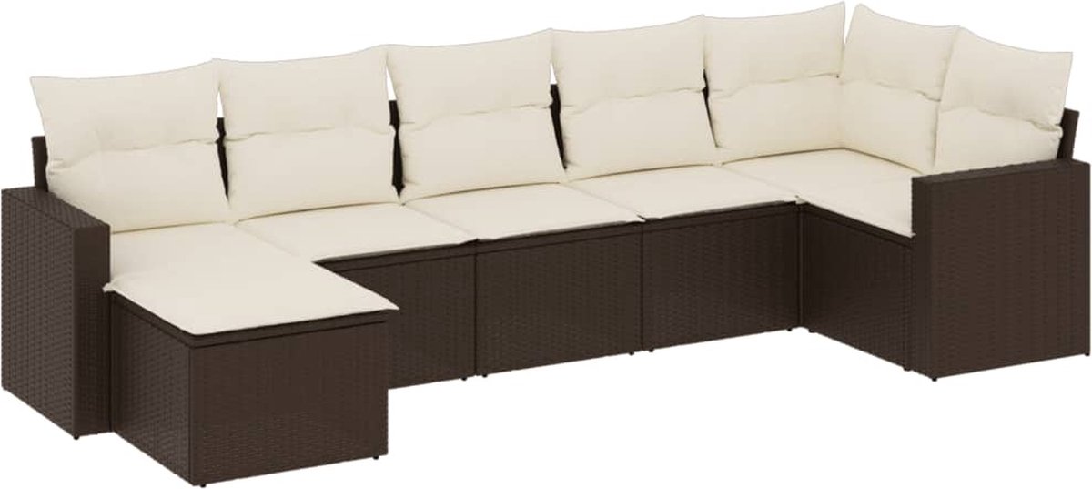 VidaXL 7-delige Loungeset met kussens poly rattan bruin