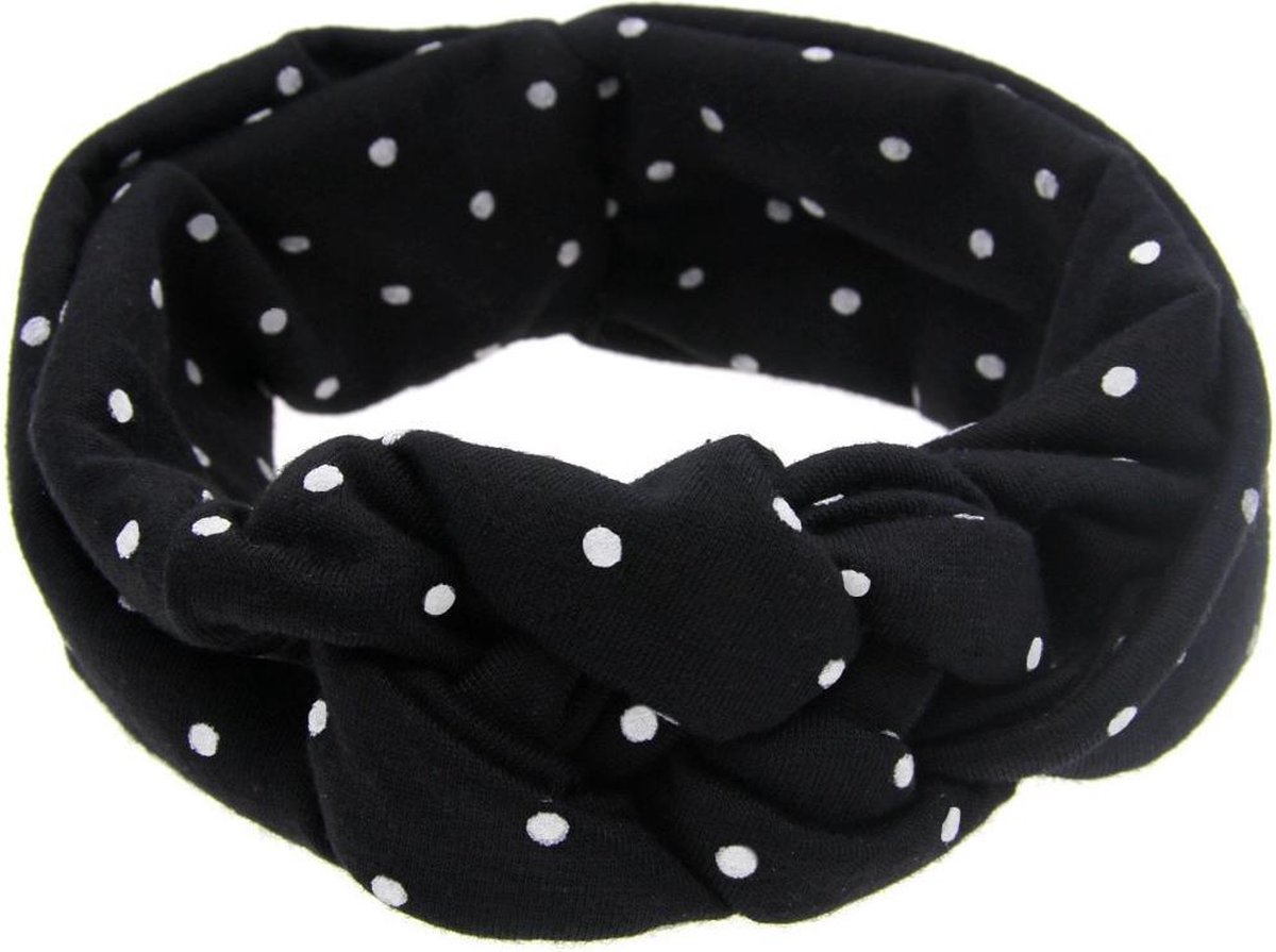 Haarband | baby en kleuter | geknoopt | zwart met witte stippen