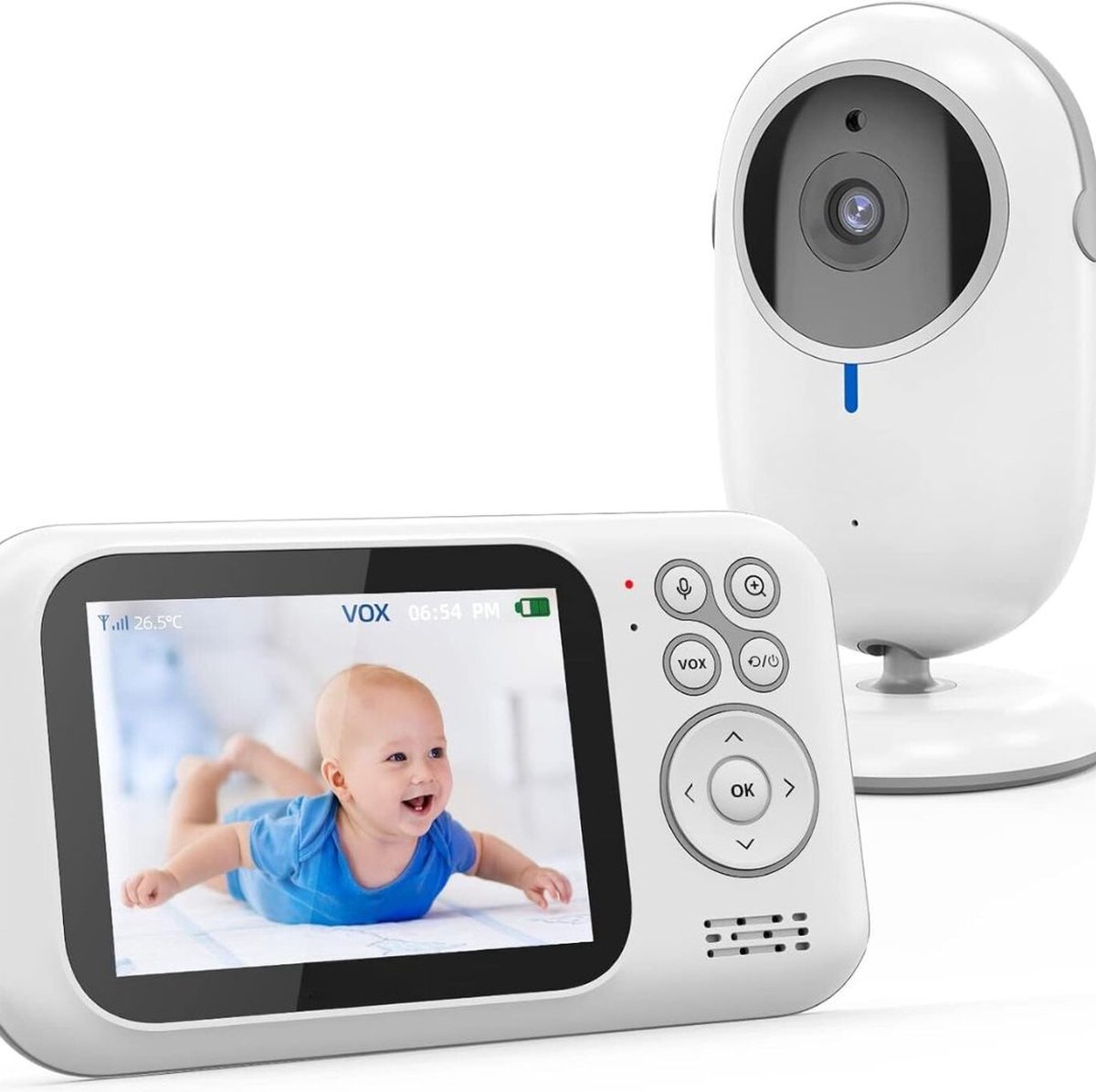 MKSS® Babyfoon met Camera en App - Baby Monitor - Huisdiercamera - Hondencamera - Full HD - Wit met Grijs