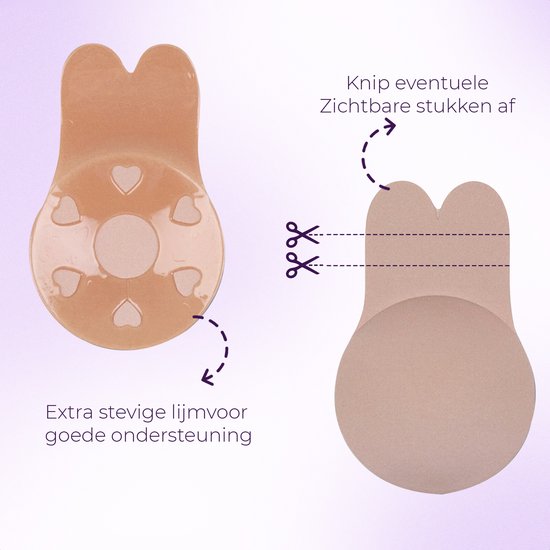 Plak-bh met extra stevige lijm voor goede ondersteuning. Kan op maat geknipt worden.
