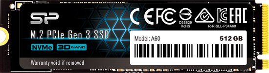 Silicon Power A60 512GB NVMe M.2 PCIe Gen3x4 2280 SSD SP512GBP34A60M28