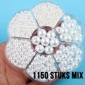 Allernieuwste 1150 Pièces Perles d'Imitation BLANCHES en 7 Tailles - Faites vos propres Bijoux - Perles Artificielles - Boîte Perles d'Imitation Wit 3 mm à 12 mm