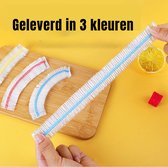 Allernieuwste.nl® 100 stuks Elastische Afdekfolie Voedselhoes KLEUR voor Vershouden van Voedsel, Maaltijden, Gerechten en Fruit - Transparant - tot max 38 cm - 100 STUKS