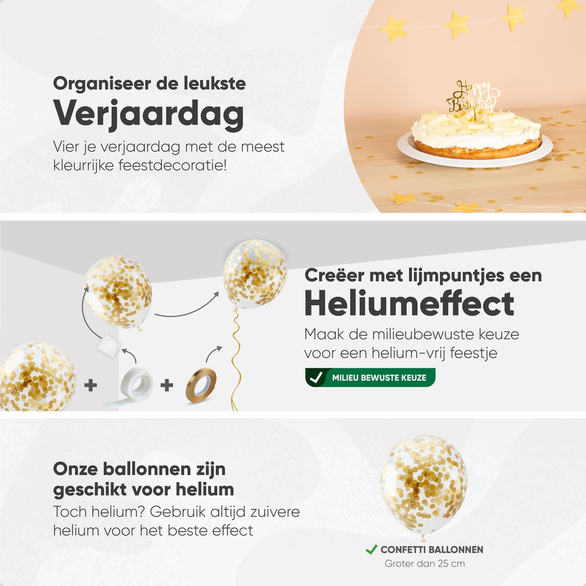 Fissaly Verjaardag Slinger Wit & Goud met Papieren Confetti Ballonnen – Decoratie – Happy Birthday - Letterslinger — afbeelding 6