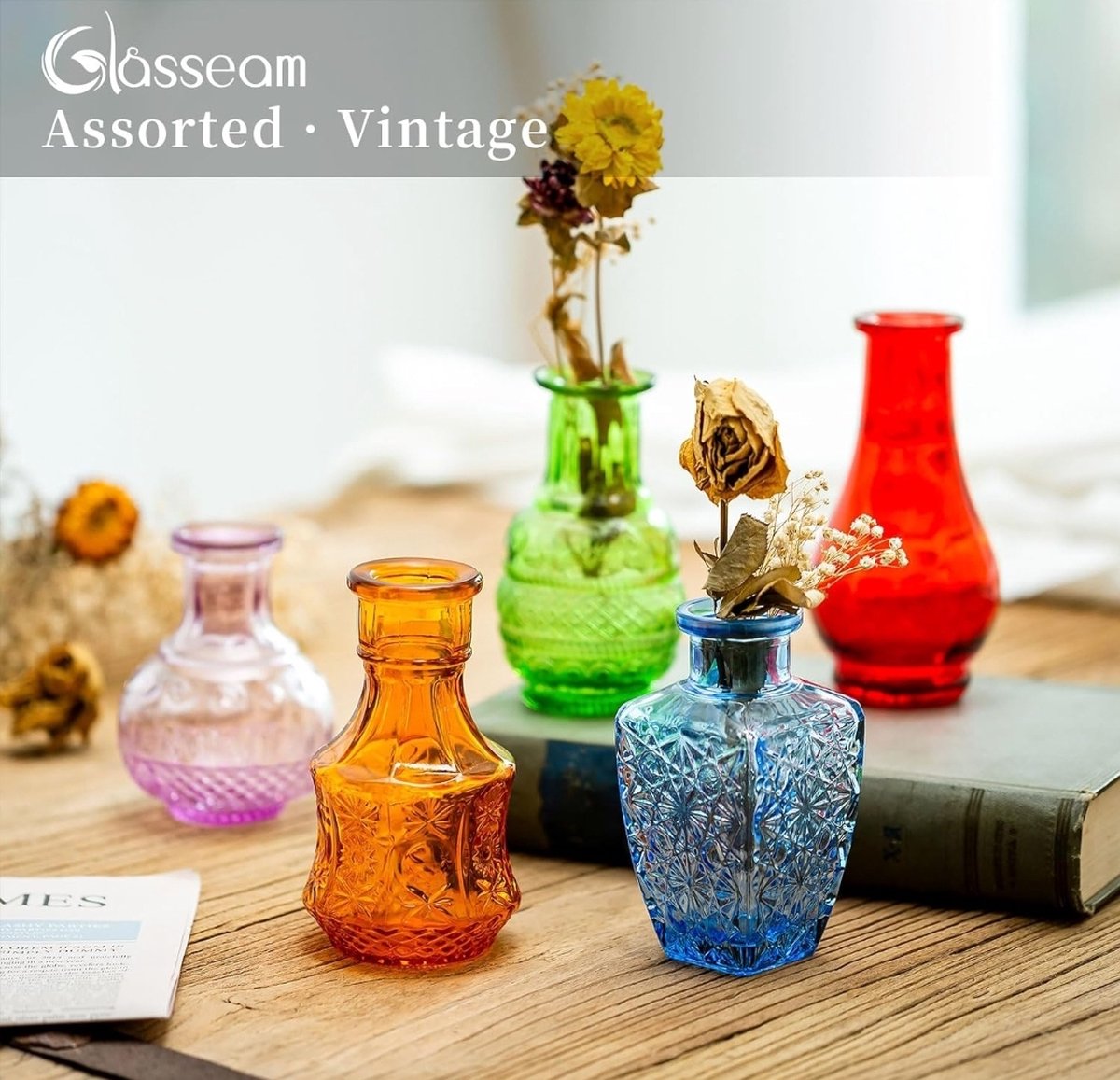 Kleine vazen, set van 24 mini-vazen, glas, vintage, bruiloft