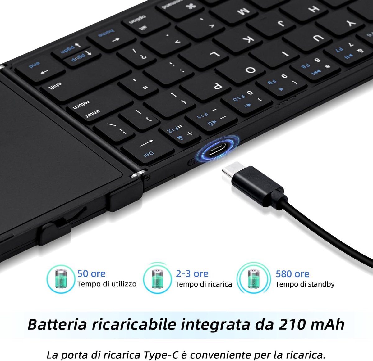 Opvouwbaar toetsenbord - Bluetooth - Mini toetsenbord - Klein toetsenbord - Compact - Foldable keyboard - Must have voor uw werk! thumbnail 3