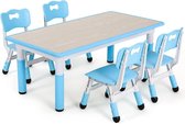 Mima® Montessori Kindertafel - Kindertafel en 4 Stoeltjes - Montessori stoelen - Peuters tafel - Speeltafel voor Kinderen -Activiteiten Tafel - Zitgroep - kindertafel set voor 2 tm 10 jaar - Blauw -Kindermeubels- Eethoek Set