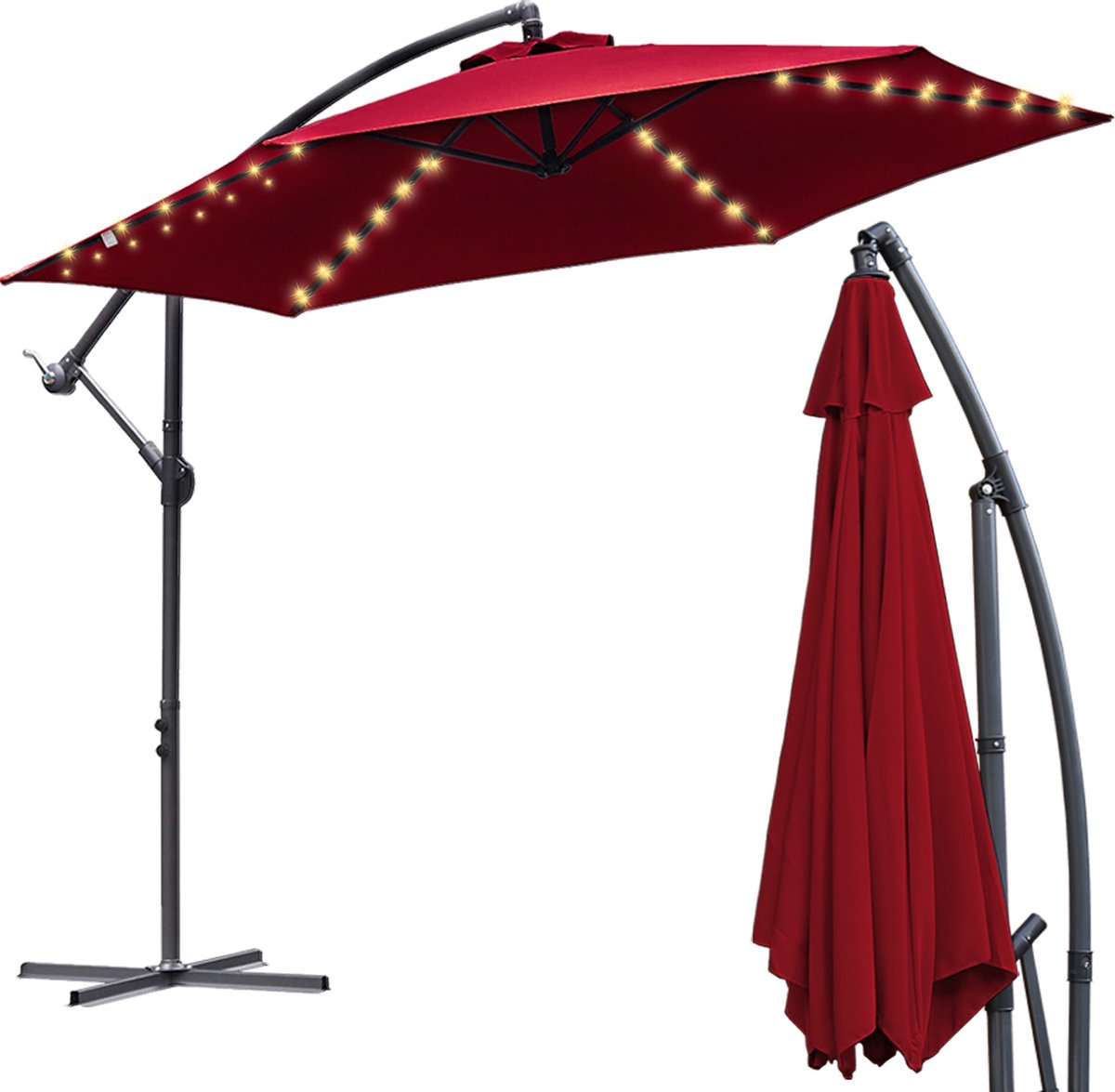Bol.com Zweefparasol - Strandparasols - Balkonparasols - Solar LED parasol Waterdicht - Parasol - Parasols - Ø 350cm - 3.5m - Tu... aanbieding