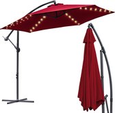 Zweefparasol - Strandparasols - Balkonparasols - Solar LED parasol Waterdicht - Parasol - Parasols - Ø 350cm - 3.5m - Tuinparasol - Zonne-energie - Rood- Draai- en Kantelbaar - 360° draaibaar - Duurzame Zweefparasol - Met voet
