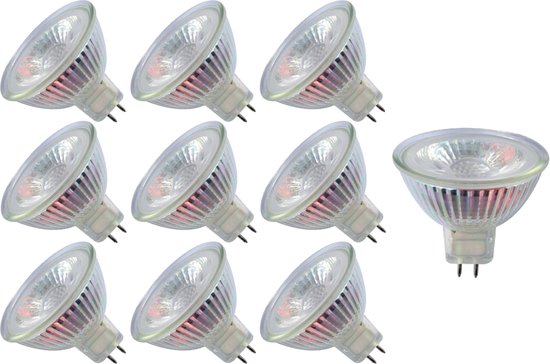 Trango Set van 10 LED-lampen MR16-NT3*10 met MR16 fitting ter vervanging van conventionele halogeenlampen MR16 I GU5.3 I G4 12 Volt 3000K warm witte gloeilamp, reflectorlamp, LED-lampen