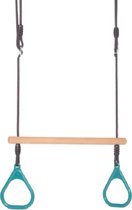 DICE - houten trapeze met kunststof ringen - turquoise - zwart touw