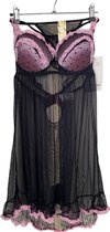 Lingerieset 2 delig push up S/M zwart/lichtroze