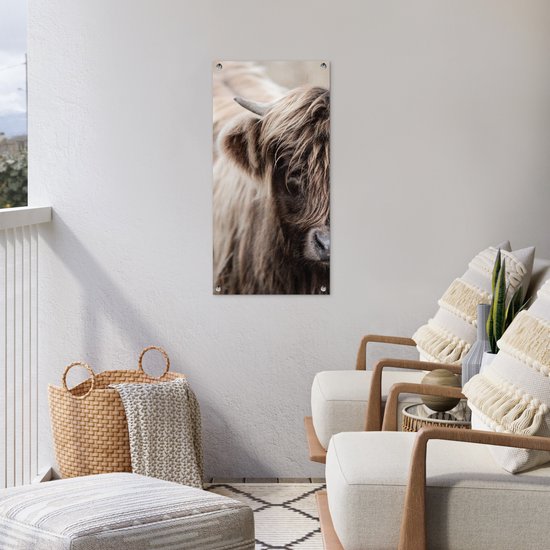 Poster de jardin Highlander écossais - Vache - Fourrure - 40x80 cm - Décoration murale Outdoor - Poster de jardin - Toile de jardin - Poster de clôture - Tableau de jardin