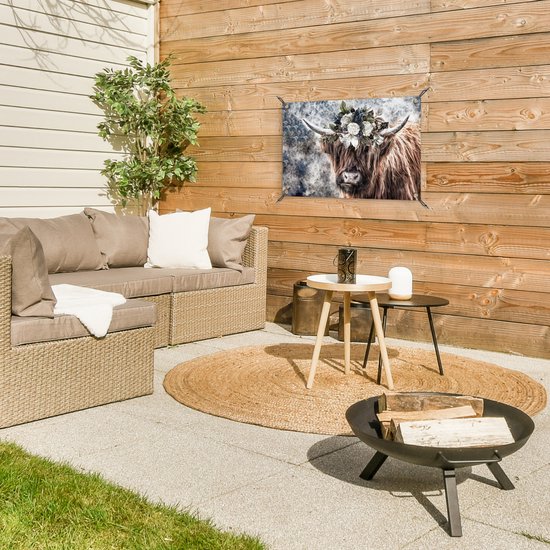 Décoration de jardin montagnard écossais - Fleurs - Brume - 60x40 cm - Affiche de jardin - Toile de jardin - Affiche d'extérieur