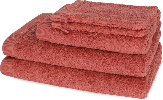 Casilin Handdoeken Set - 2 douchelakens (70x140cm) + 1 handdoek (50 x 100cm) + 2 washandjes - Brick Red