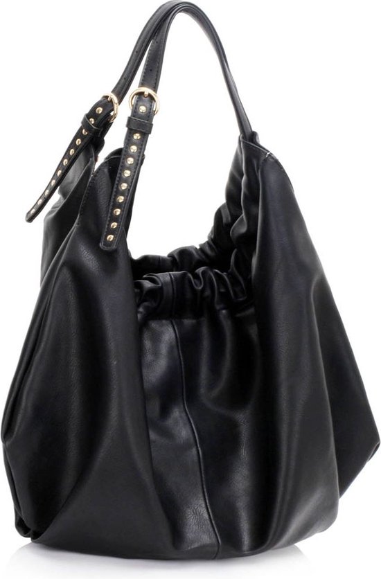 Grote HOBO bag tas handtas damestas kleur zwart lederlook met ritssluiting