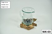 Prohobtools - Gesmolten glas op hout - Water kan 0.6L - van gerecycleerd glas - Boomstronk met glas - Ideaal als cadeau - wijnkan