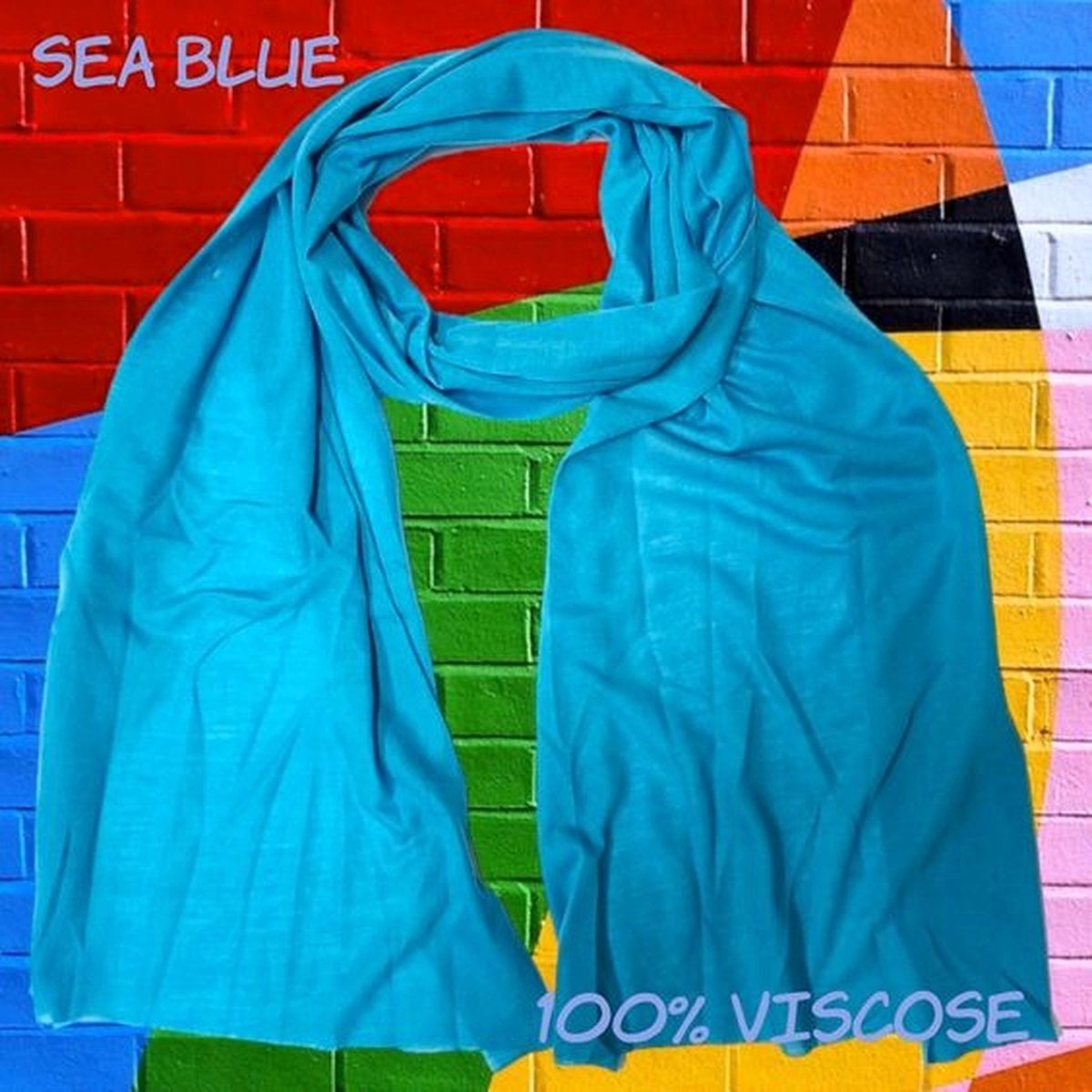 Going Retro® - lange sjaal - felle kleur - sea blue zee blauw - 170 x 45 cm - volwassenen jeugd kinderen - unisex - casual feest carnaval festival sport