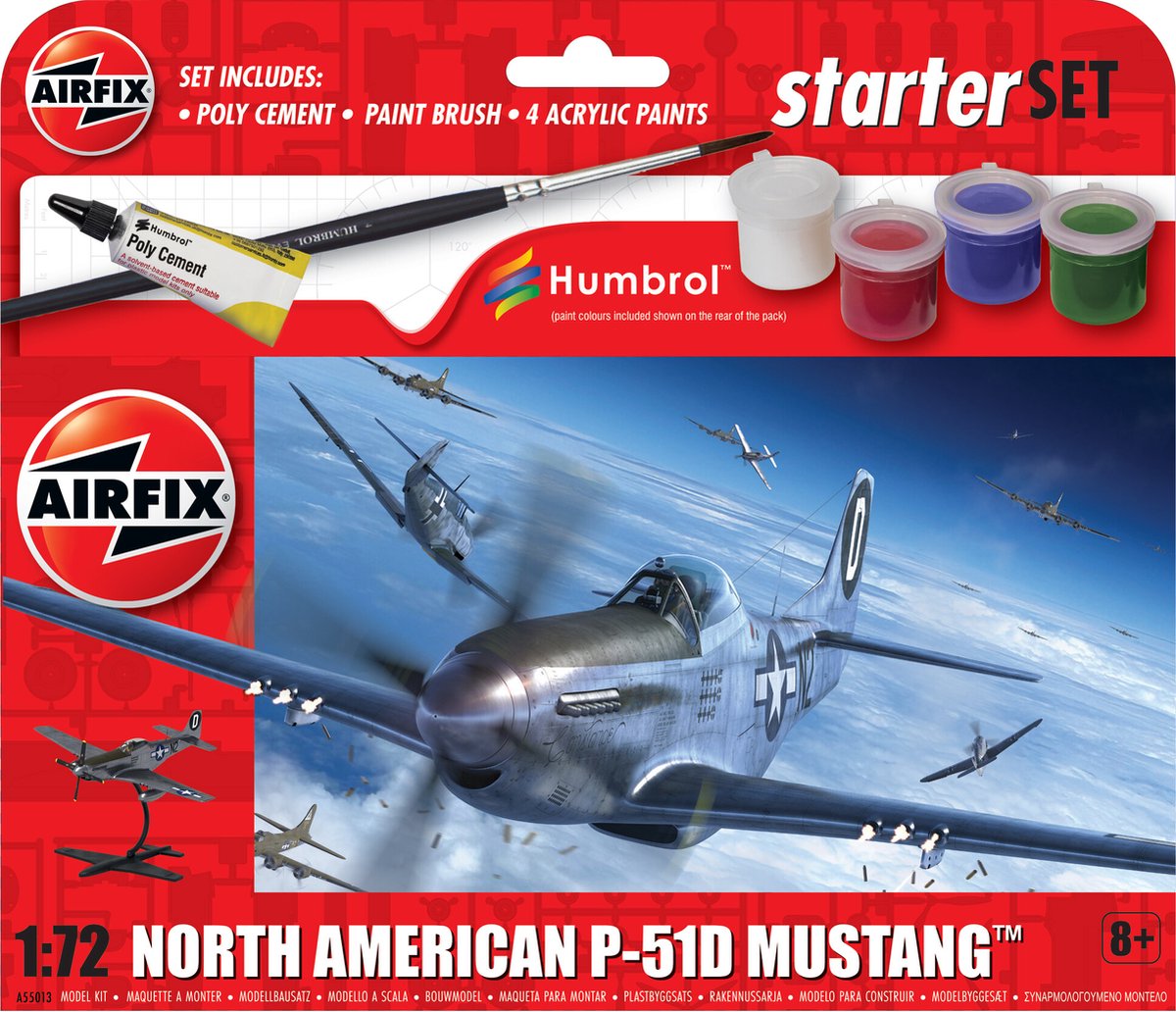 Airfix Modelbouwpakket Militaire voertuigen - 55013 North American P-51D Mustang - Starter Set Plastic - 1:72 - Modelbouw
