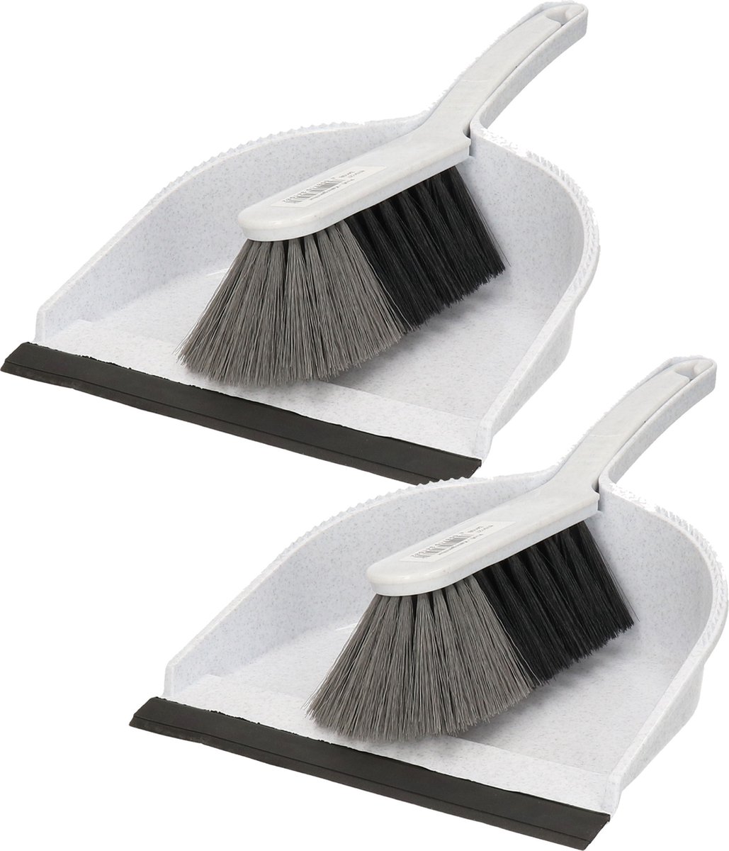 Goedkoopste Sorex Stoffer en blik - 2x - kunststof - 36 x 23 cm - grijs - met rubber rand