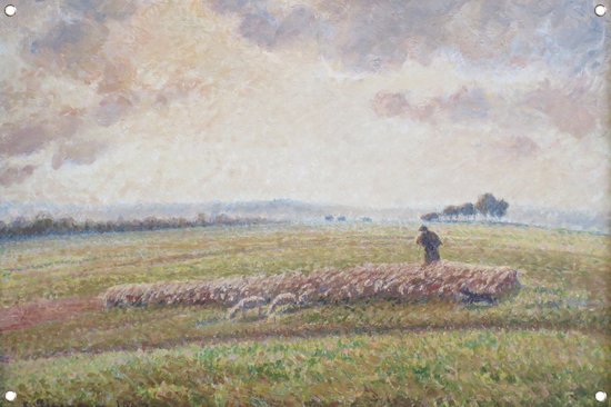Landschap met kudde schapen - Camille Pissarro tuinposter - Landschap poster - Tuinposter Oude Meesters - Muurdecoratie buiten - Tuin posters - Tuindecoratie tuinposter 60x40 cm
