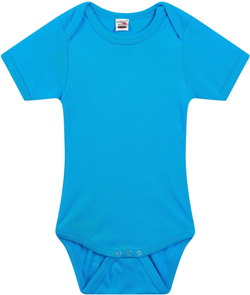 Basic rompertje voor babys - blauw - katoen - 240 grams - baby kleding - kraamcadeau - korte mouwen 68