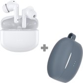 Cazy Draadloze Oordopjes Bluetooth met Active Noise Cancelling (Wit) + Siliconen Hoesje (Blauw)