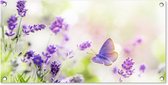 Tuinposter Lavendel - Vlinder - Bloemen - Natuur - 80x40 cm - Wanddecoratie Buiten - Tuinposter - Tuindoek - Schuttingposter - Tuinschilderij