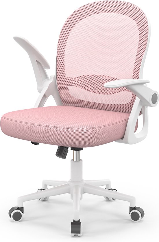 Chaise de bureau – Chaise de bureau BIGZZIA avec soutien lombaire – Chaise ergonomique en maille respirante – Chaise pivotante avec accoudoirs et hauteur réglables pour bureau à domicile – Rose