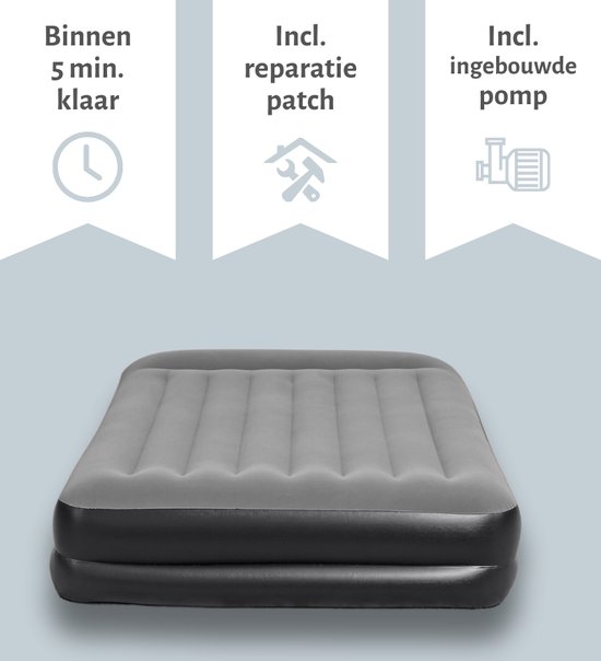 Bestway luchtbed - 2-Persoons - 152 x 203 x 46 cm - Grijs - Inclusief pomp - Reparatieset van Merkloos — afbeelding 4