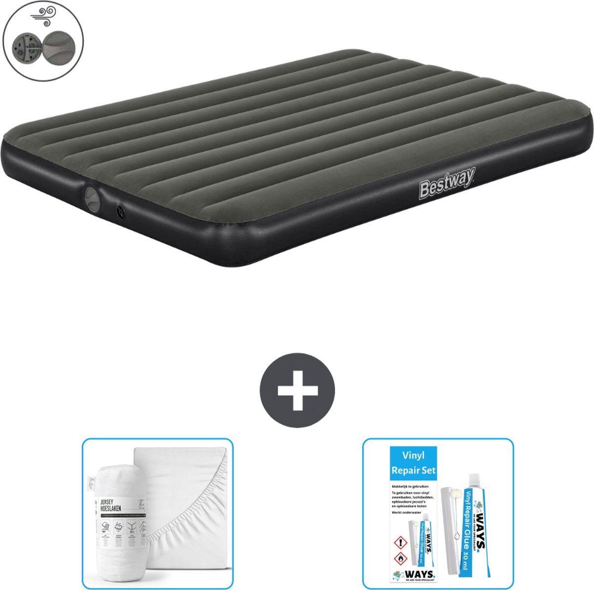Bestway luchtbed - 2-Persoons - 152 x 203 x 25 cm - Groen - Inclusief pomp - Hoeslaken en Reparatieset