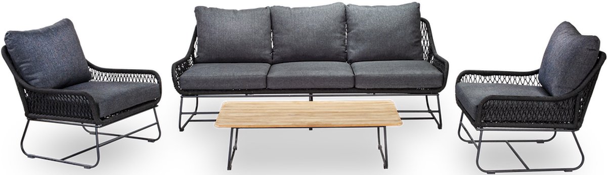 Tuin loungeset met vier delen in roestvrij staal.