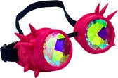 Roze Goggles met spikes - Steampunk bril roze met handig opbergzakje - pink festival bril - Goggles Steampunk Bril Met Spikes - Roze Space bril met caleidoscoop glazen - roze bril