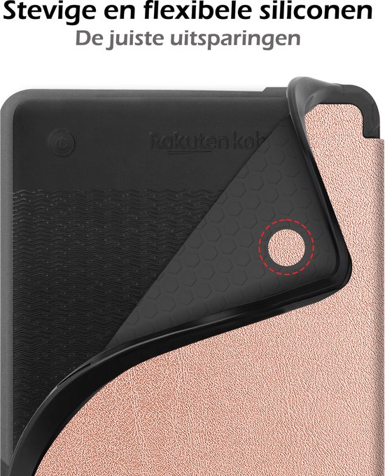 Hoesje Geschikt voor Kobo Clara 2E Hoes Book Case - Hoes Geschikt voor Kobo Clara 2E Hoesje Book Cover Met Screenprotector - Rosé Goud van Hoesje  — afbeelding 3