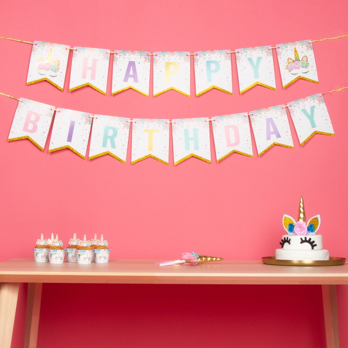 Fissaly® 53 Stuks Gouden Eenhoorn Verjaardag Decoratie Versiering – Unicorn – Kinderfeest – feest — afbeelding 3