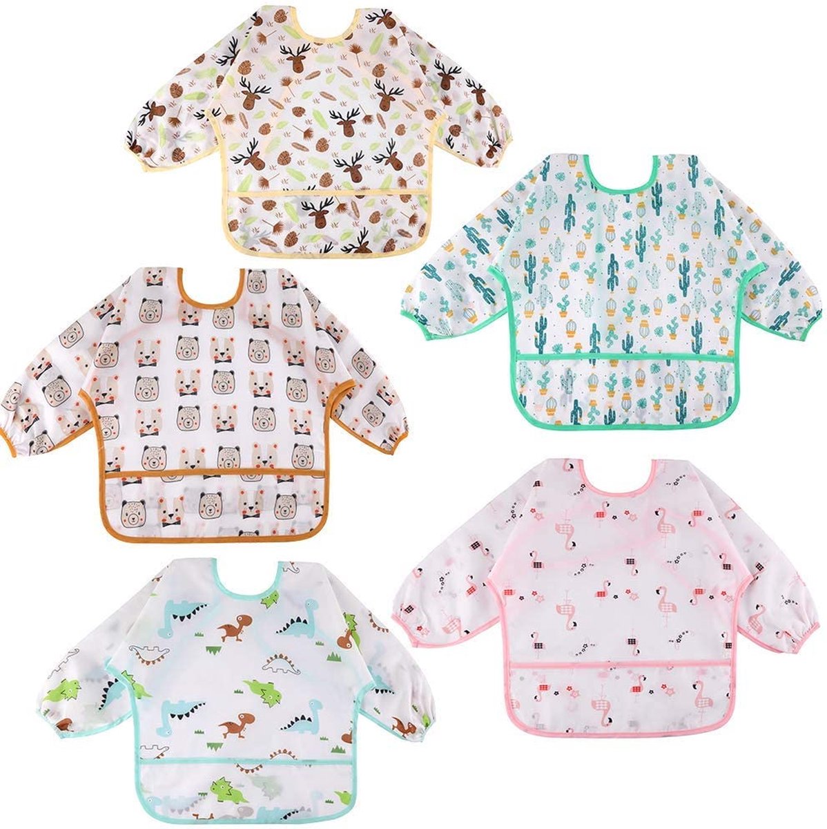 Goedkoopste Babyslabbetjes met lange mouwen, set van 5 slabbetjes voor baby's van 0-24 maanden