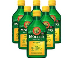 Möller's Omega-3 Levertraan Naturel - 6 x 250ml - Omega-3 visolie - Levertraan vloeibaar - Pure levertraan visolie