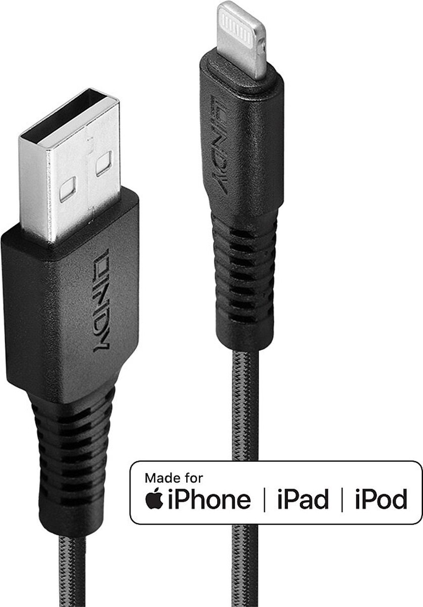 LINDY USB-kabel USB 2.0 Apple Lightning stekker, USB-A stekker 2.00 m Zwart 31292