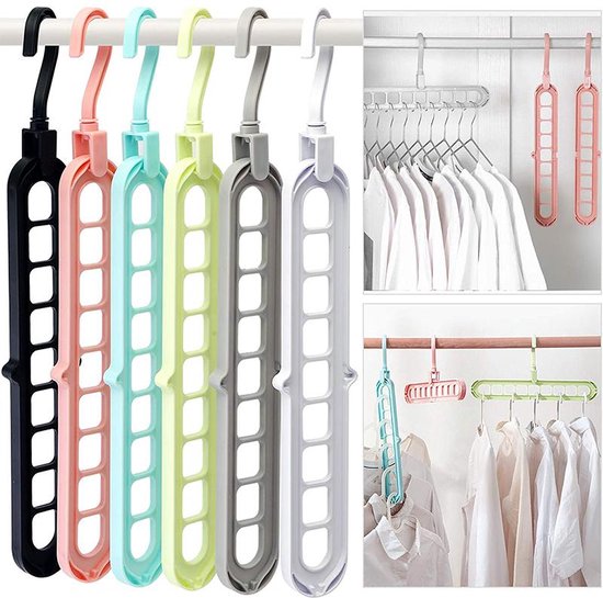 Porte-vêtements magique multifonctionnel, cintre d'artefact de rangement, support de séchage à domicile, cintre pliable à 9 trous - Suspendre plusieurs cintres de vêtements à la fois - Marron