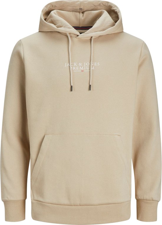 JACK & JONES Arie sweat hood slim fit - heren hoodie katoenmengsel met capuchon - beige - Maat: M