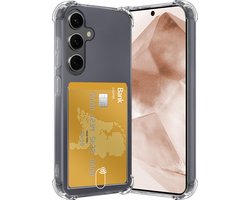 Hoes - Geschikt voor Samsung Galaxy A55 - Met Pashouder en Kaarthouder - Telefoon Hoesje Shockproof - Siliconen Case - Back Cover - Shock Proof - Pasjes Houder - Transparant