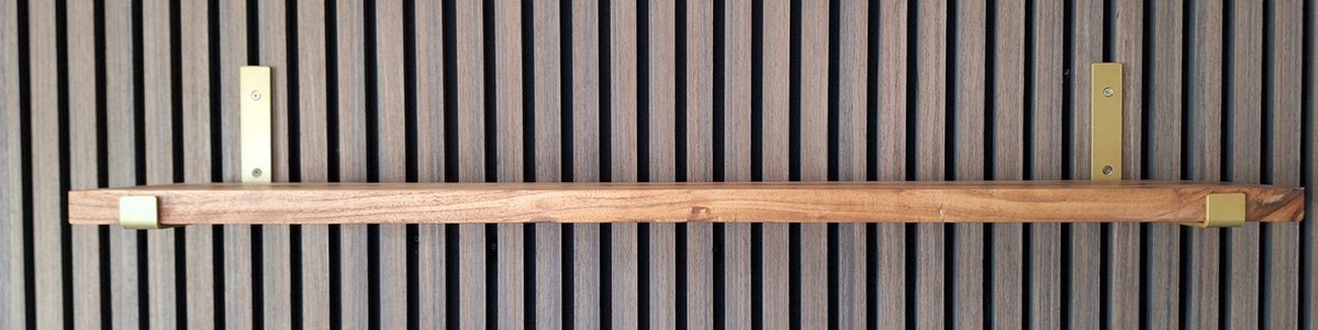 Hoexs - Acacia Hout - 70 cm - Inclusief Plankdragers Goud - Boekenplank - Boekenrek - Wandplank - Inclusief Bevestigingsmateriaal - Industrieel