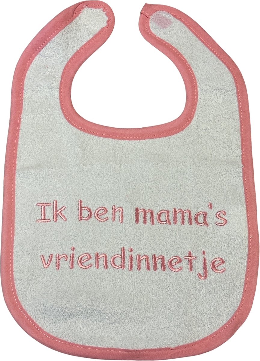 Goedkoopste La Petite Couronne Slabber Slabbetje Slab Geborduurd Ik ben mama's vriendinnetje Unisex Katoen Wit/roze Maat 24 x 36 Cm