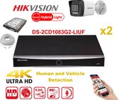 HIKVISION IP Camera Kit 2x Camera Pro Serie 8MP NVR 8xChannel POE- Harde Schijf 2 TB Max 8x Camera