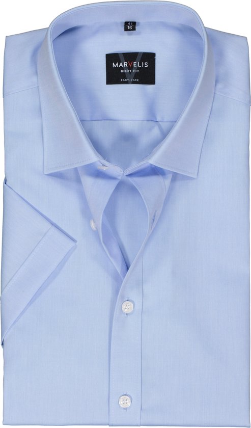 MARVELIS body fit overhemd - korte mouw - popeline - lichtblauw - Strijkvriendelijk - Boordmaat: 44
