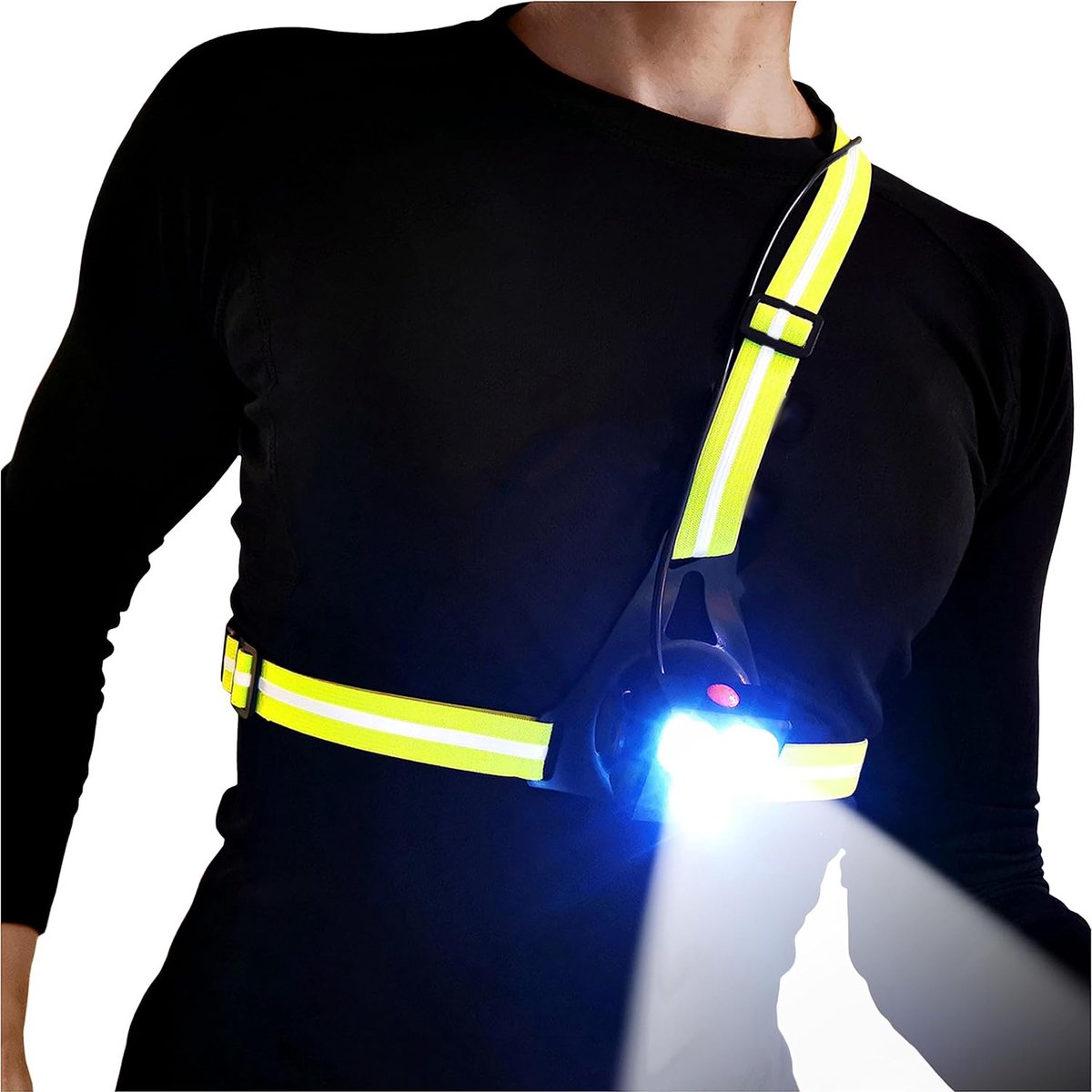 Premium Borstlamp Triple Beam - Verstelbare 90° Lichtbundel & Reflecterende Band - Oplaadbaar via USB-C - 500 Lumen - Waterbestendig IPX4 - Veiligheid & Zichtbaarheid Voor Hardlopen, Joggen, Fietsen