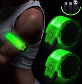 LED Reflecterende Armbanden (2 Stuks) - USB Oplaadbaar - Groen - Hoge Zichtbaarheid - Veiligheid voor Hardlopers, Fietsers, Wandelaars