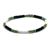 Armband mix groen wit- goud rvs - 3mm