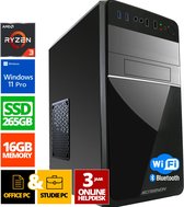 Office PC - Ryzen 3 - 256GB SSD - 16GB RAM - Radeon RX Vega 8 - WX28275 - Windows 11 - ScreenON - Allround Computer + WiFi & Bluetooth