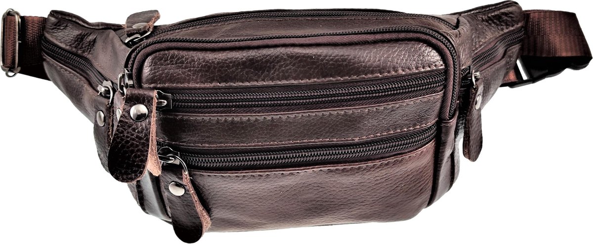 Heuptasje Unisex - Donkerbruin Rundleer - Buideltas - Informal Crossbodytas - Slingbag